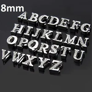 8mm Hole Half Side Slide Letters Alphabet Charms A-Z Fit 8mm Bracelet Collar Key Chain Belt Show DIY Jewelry For Women Kids Gift