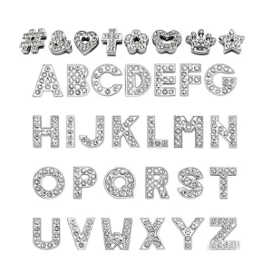 8mm Hole Rhinestone Alphabet Letter DIY Keychain Beaded Charms Craft Crystal A Z Letter Crown Heart Star Skull Cross Pendants
