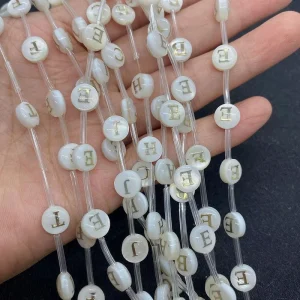 8mm Natural Seawater White Round Shell Pearl Beads Loose Gold Letter Beads for Handmade DIY Jewelry
