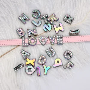 8mm Rainbow Crystal Slide Charms Letter for Jewelry Making Women Bracelet Alphabet A Z Pet Collar Necklace DIY Accessories Gift