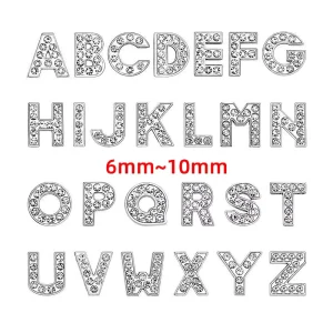 8mm Sliver 3D Metal Rhinestone Alphabet Charms Sparkling Alloy 26 Letter Beads for Diy Jewelry Bracelet Necklace Accessories