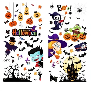 9 Sheets Double Sided Halloween Static Window Stickers Reusable Witch Vampire Pumpkin Glass Party Home Decor Decals