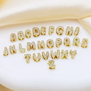 A Z 3D Bubble Name Charm 18K Gold Plated Balloon Letter Beads Initial Puff Pendant for Bracelet Necklace DIY Jewelry Making