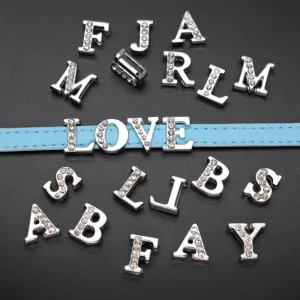 A Z 8mm Half Rhinestone Slide Charms Initial Alphabet Letter DIY Charm Fit Bracelets Wristbands