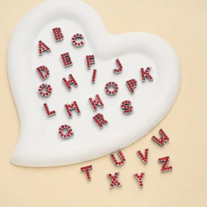 A Z 8mm Red Letter Slide Alphabet Crystal Letters for DIY Chain Letter Accessories Full Glitter Letter Full Rhinestone Charms