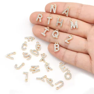 A Z KC Gold Color 26 Crystal Letter Pendant for Women Necklace Earrings Pendant DIY Jewelry Accessories Making S130