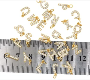 A Z Letter Zircon CZ Micro Pave Charms Cute Children’s 18K Gold Plated Brass Charms for Jewelry Making