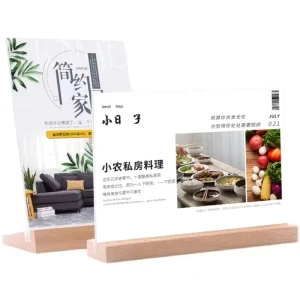 A4 A5 A6 Size Vertical Horizontal Acrylic Menu Table Sign Holder with Wooden Display Stand Reserved Table Top Sign