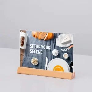 A4 A5 A6 Size Vertical Horizontal Acrylic Menu Table Sign Holder with Wooden Display Stand Reserved Table Top Sign