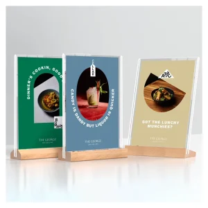 A4 A5 A6 T L Shape Clear Holder Acrylic Display Sign With Wooden Stand for Wedding Menu Price List Sign