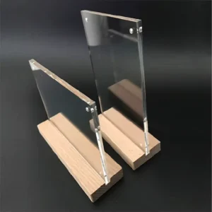 A4 A5 A6 T Shape Acrylic Table Sign Holder with Wood Base for Menu Display Advertising