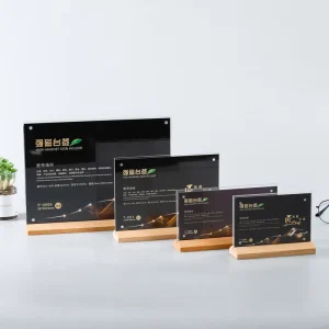 A4 A5 A6 T Shape Clear Acrylic Magnetic Sign Holder Retail Advertising Display Stand with Wooden Base