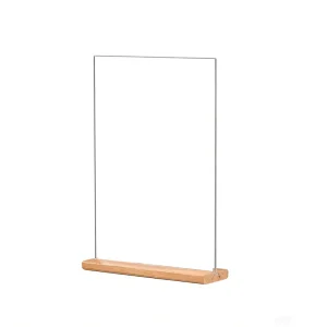 A4 A5 A6 T Shape Clear Acrylic Sign Holder Table Top Portrait Menu Display Stand With Wood Base for Wedding or Retail Ads Sign