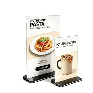 A4 Clear Acrylic Sign Holder Double Sided T Shape Tabletop Menu Display Stand with Black Base for Restaurant Cafe Retail Store