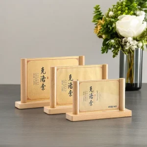 A4 Size U Shaped Desktop Display Stand Wood Acrylic Table Sign Painted Technique Quality Wooden Table Sign