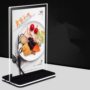 A4 T Shape Vertical Horizontal Acrylic Table Sign Holder Display Stand with Black Base for Restaurant Advertising