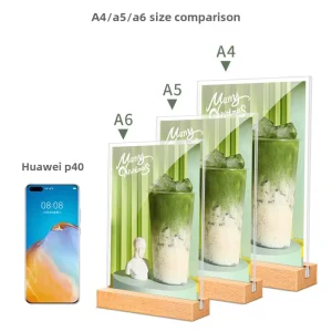 A5 Vertical Acrylic Table Card Sign Display with Beech Base for Hotel Restaurant Supplies