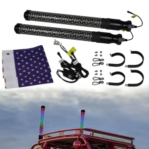 ATV UTV Flagpole LED Whip Lights 3FT Diameter APP Controlled Aluminum PC LED Safety Chase 12V Accessory