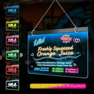 Acrylic LED Erasable Menu Writing Board with Illuminated Frame Reusable Message Sign for Restaurant Bar Cafe Promotions