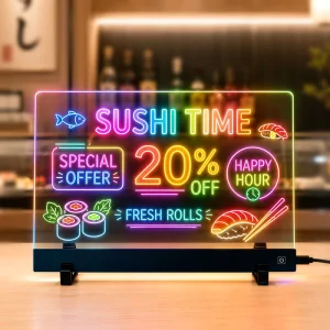 Acrylic LED Note Board with Light Reusable Dimmable Dry Erase Board with Stand for Indoor Decoration and Retail Shops