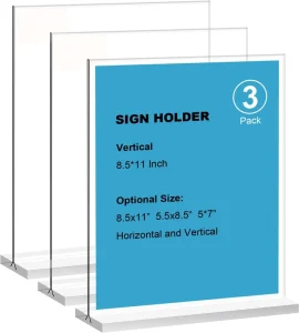 Acrylic Sign Holder 3 Pack Vertical Double Sided Clear Display T Shape Table Sign Home Office Menu Holder Stand Rotating Feature