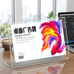 Acrylic Sign Holder L Shaped Custom Horizontal Table Top Desk Display Stand