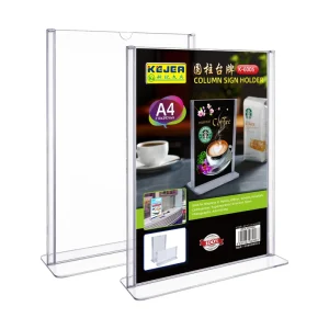 Acrylic Sign Stand Vertical A4 T Shape Clear Plastic Display Double Sided Clear Table Top Sign Holder Suitable for Office Store