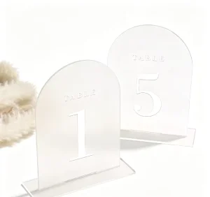 Acrylic Table Number Sign Frosted Arch Top Wedding Table Marker with Stand
