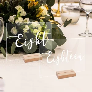 Acrylic Table Sign with Wooden Stands 4inch*5.5inch Acrylic Sheets Top Menu Display Signs Wedding Birthday Party Table Sign