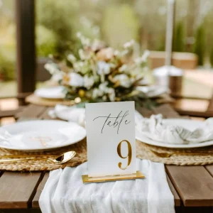 Acrylic Wedding Table Number Signs Gold Tabletop Place Cards with Silk-Screened Numbers Display Stands