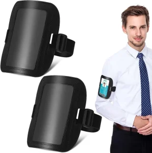 Adjustable PU Leather Arm ID Badge Holder Key Ring Black Elastic Waterproof Custom Print Logo