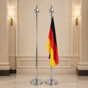 Adjustable Telescopic Metal Flag Pole Stand Silver Stainless Steel Indoor Office Flagpole for Conference Room Advertising