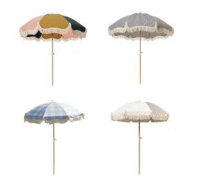 Advertising Custom Logo Easy Carry Canvas Blue Rainproof High Strength Sun Beach Tassel Umbrellas