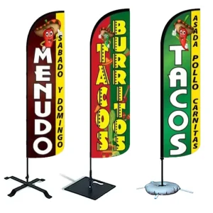 Advertising Feather Flags Outdoor Double sided Flag Pole Kit Beach Banners Mexican Tacos Burritos Food Feather Flags