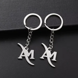 Advertising Promo Metal Silver 3D Letter Alphabet Logo Keychain Custom Zinc Alloy Hollowed Cut Mirror Enamel Keychain and Chain