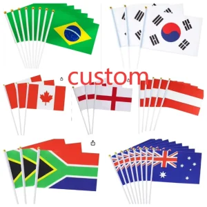 All Country Flag World Soccer Small Mini Handheld Country Flags on Stick Sports Events Patriotic Festival Decorations