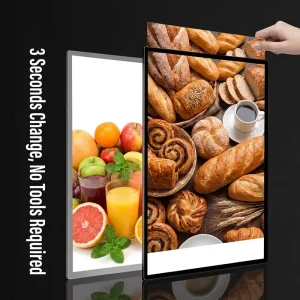 Aluminum Alloy Magnet Poster Frame Pull out LED Light Box With Explosion proof Tempered Glass for Subway Advertising