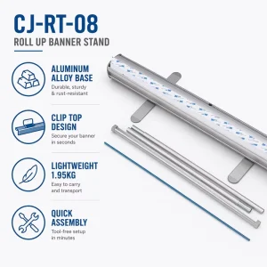 Aluminum Roll up Banner Stand 85x200cm Clip Top Design Lightweight 1.95kg for Trade Show & Exhibition