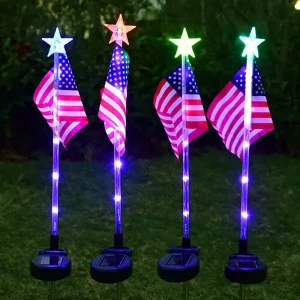 American Flag Solar LED Light Outdoor Waterproof Garden & Road Flagpole Light Automatic On IP54 Christmas Decoration