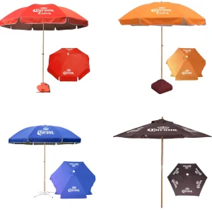 Anti-UV Adjustable Manual Lift Wood Pole Sun Shade Promotional Red Orange Blue Outdoor Parasol for Summer