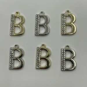 Anti-rust Crystal Inlaid Letter B Metal Pendant Eco Custom Rhinestone Alphabet Ornaments for Clothing Accessories