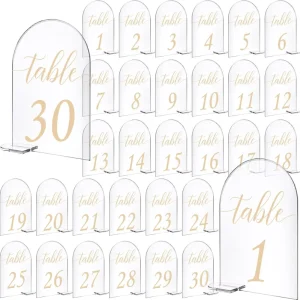 Arch Acrylic Sign Gold Printed Table Number Display Stand Calligraphy Clear Table Signs With Stands