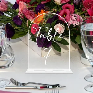 Arched Acrylic Wedding Table Number Sign with Stand Customizable Table Name Cards Banquet Dinner Party Tabletop Decoration Signs