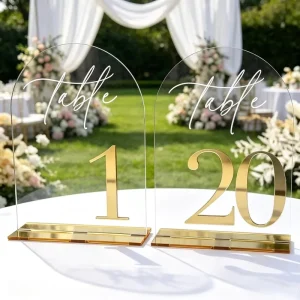 Arched Clear Acrylic Wedding Table Numbers Custom Gold Mirror Table Number Signs With Base Stand