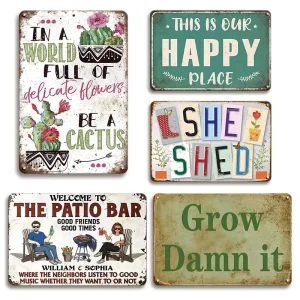Assorted Metal Signs Set Home Decor Be a Cactus Happy Place Patio Bar She Shed Garden Wall Art Plaques
