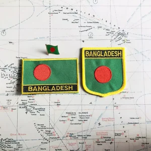 BANGLADESH National Flag Embroidery Patches Badge Shield Square Shape Pin One Set on the Cloth Armband Backpack Decoration
