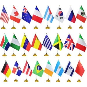 BOLISI Office Plastic Mini Letterpress Printed Pennant Polyester Portable National Table Flag Pole Desk Flag Magnetic Stand