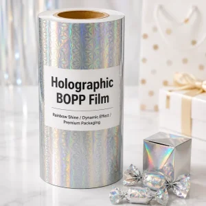 BOPP Film Holographic Laser Thermal Lamination Film Rainbow 3D Glitter Shiny Iridescent for Box Packaging Cake Box Packaging