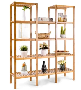 Bamboo Customizable Standing Four Tier Multifunction Utility Shelf Plant Display Stand Storage Rack Shelving Convenience Stores