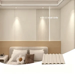 Bamboo Wood Fiber Small Grille Wall Panel 129mm Wide Grade E0 B1 Waterproof for Modern Living Room and Hotel Wall Decoration